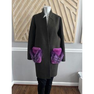 SEVEN LAB NYC Purple Fur Pocket Wool Cashmere Coat - Size Small
